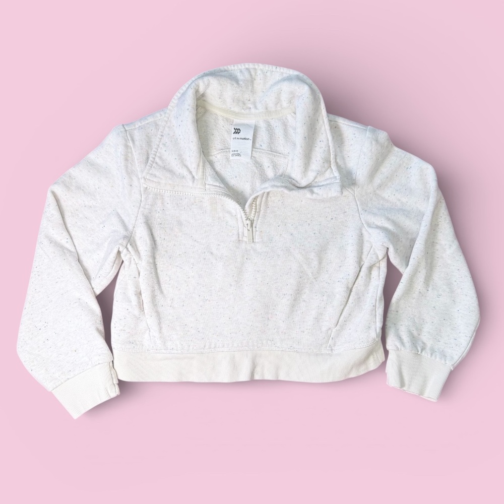 all in motion Girls Confetti Cream Cropped Half Zip | Small 6-7